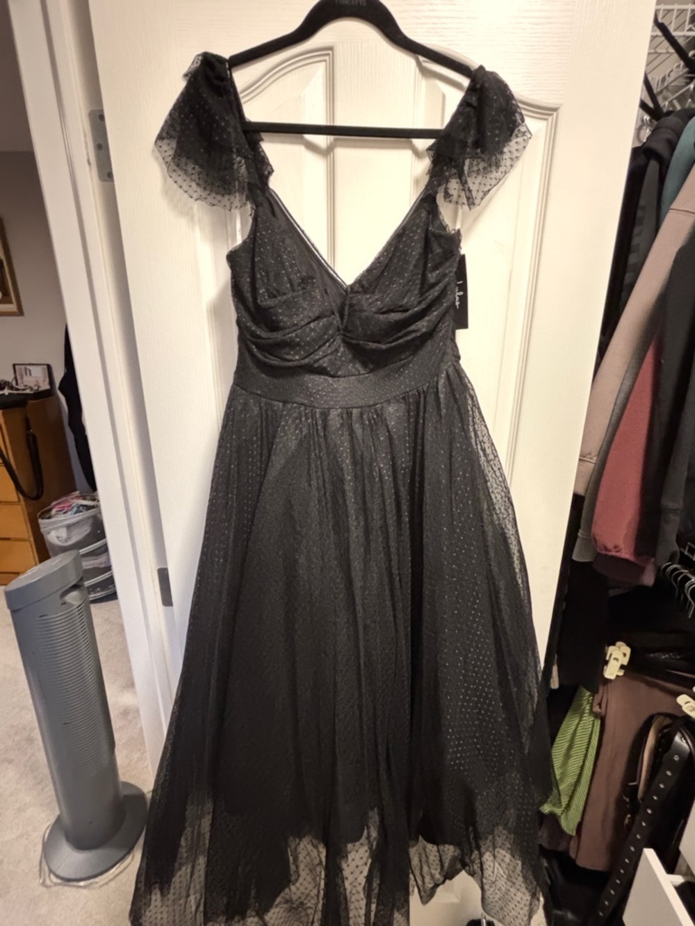Lulu's Black Polka Dot Tulle Midi Dress